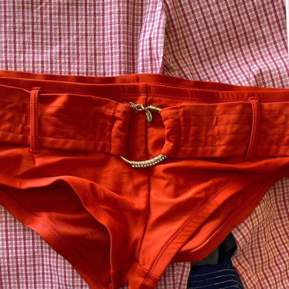 Guess Burnt Orange Bikini Bottom Gold Ring Accent Low Rise Y2K Glam Boss